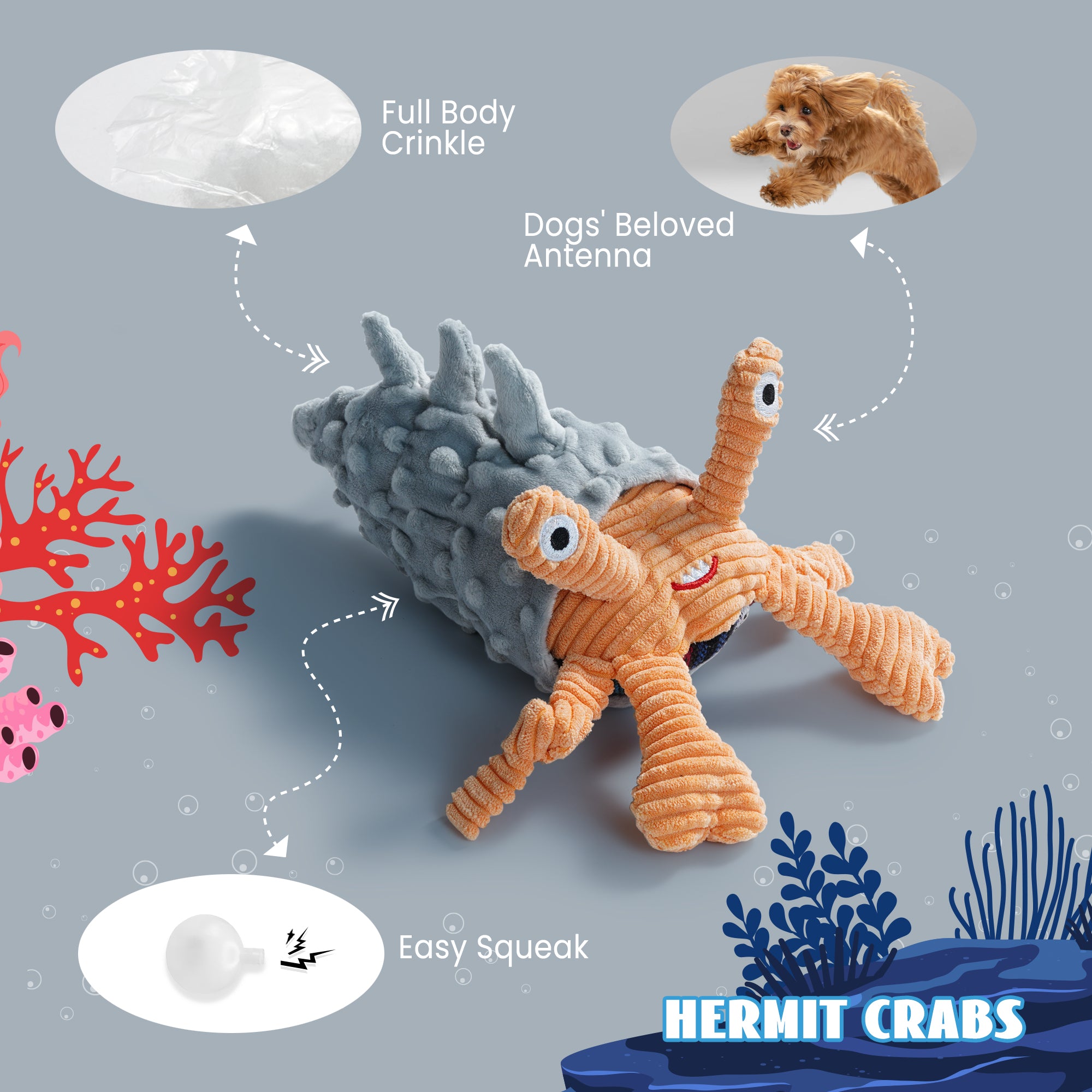 Ocean theme dog toys Nocciola 4 PCS Crinkle Squeaky Dog Toys