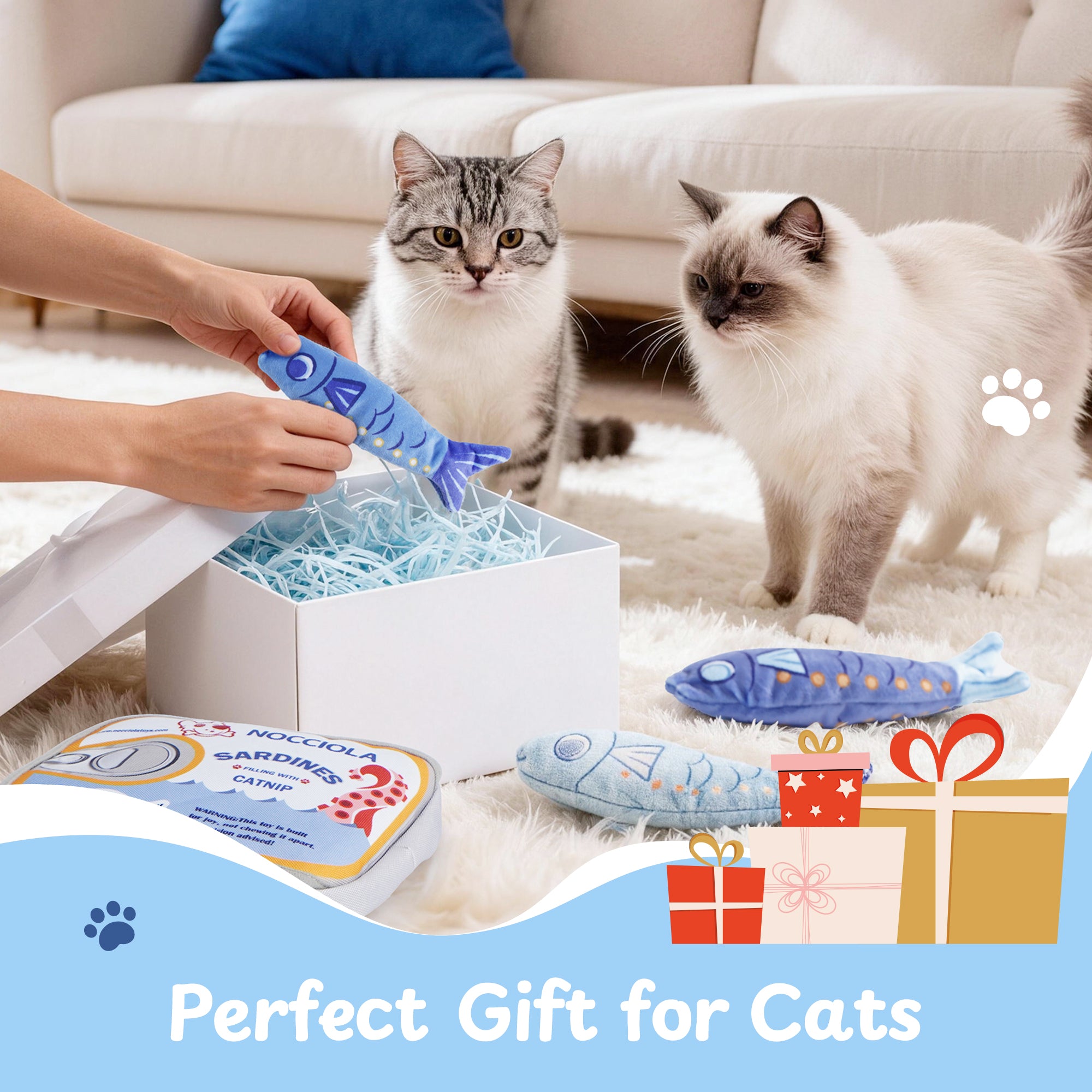 Sardine Can with 3 Fish Toys - In Use | Nocciola Pet Toys