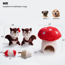Load image into Gallery viewer, 5-in-1 Squirrel Mushroom House Squeaky Dog Toys for Small Dog Aggressive Chewers
