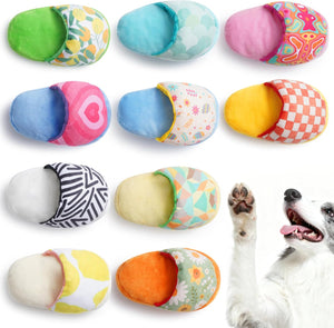 Nocciola 10 Pack Slipper Dog Toys colorful plush slippers for dogs to play with and enjoy.